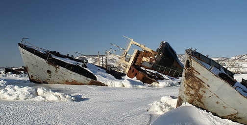 Кладбище кораблей в посёлке Озерский на Сахалине